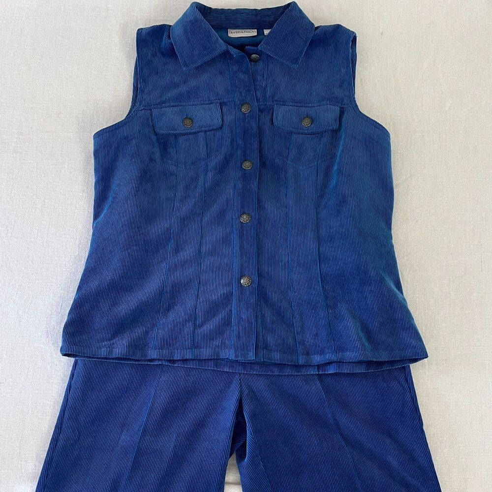 Vintage 90s Draper’s & Damon’s Cobalt Blue Corduroy Two-Piece Matching Set Sz L